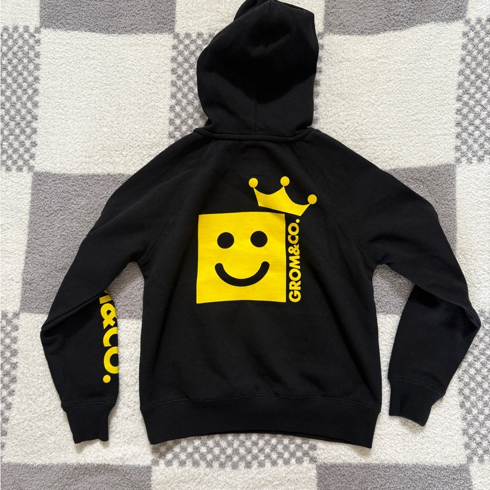 Black Boys Hoodie with Yellow Smiley Design